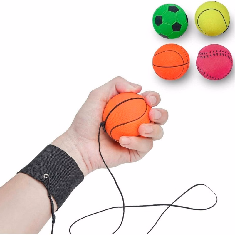 Rubber Rebound Training Ball With Elastic Wrist Strap