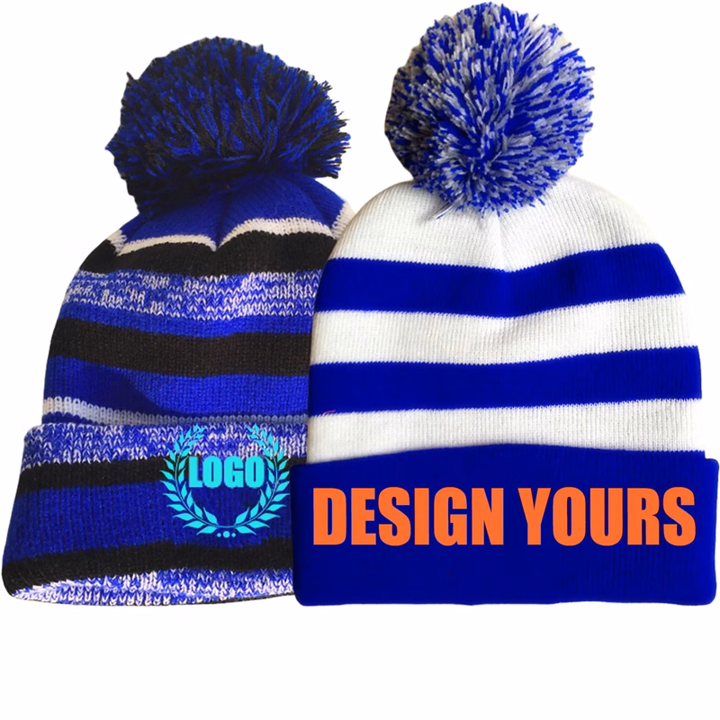 Unisex Seamless Skiing Beanie Hat Knitted Jacquard Pom