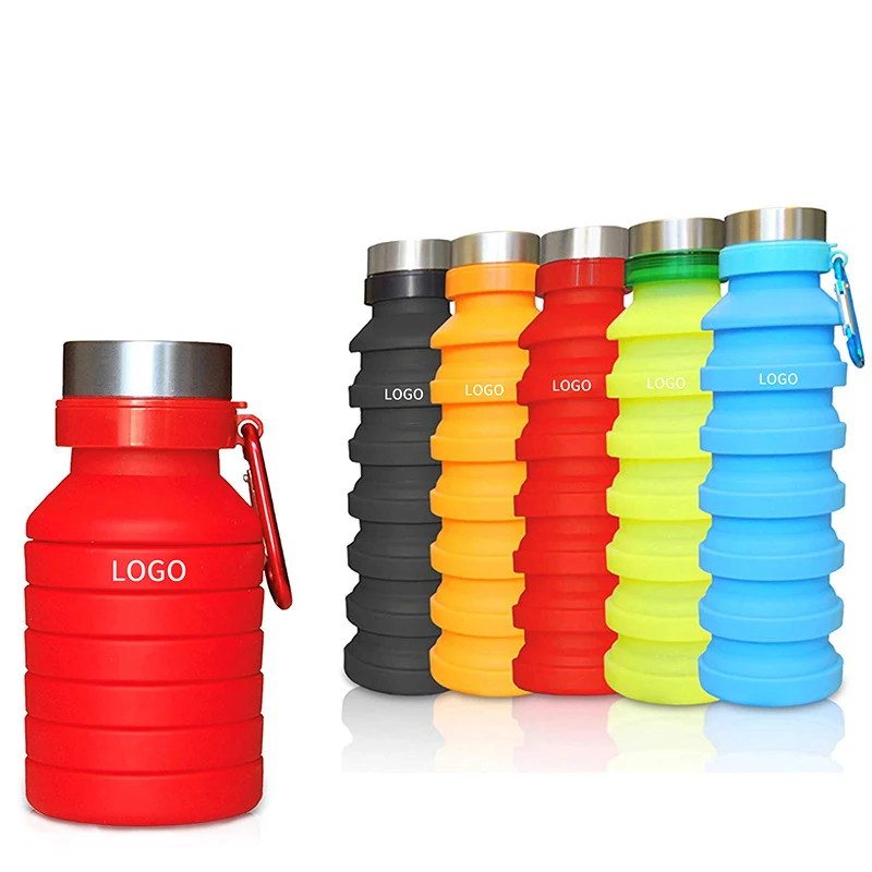 18 OZ Silicone Squeezed Adjustable Foldable Collapsible Water Bottles/Carabiner 1