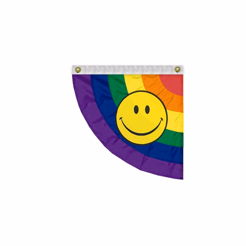 3'x3' Rainbow with smiley face Pride Pleated Half Fan- Left