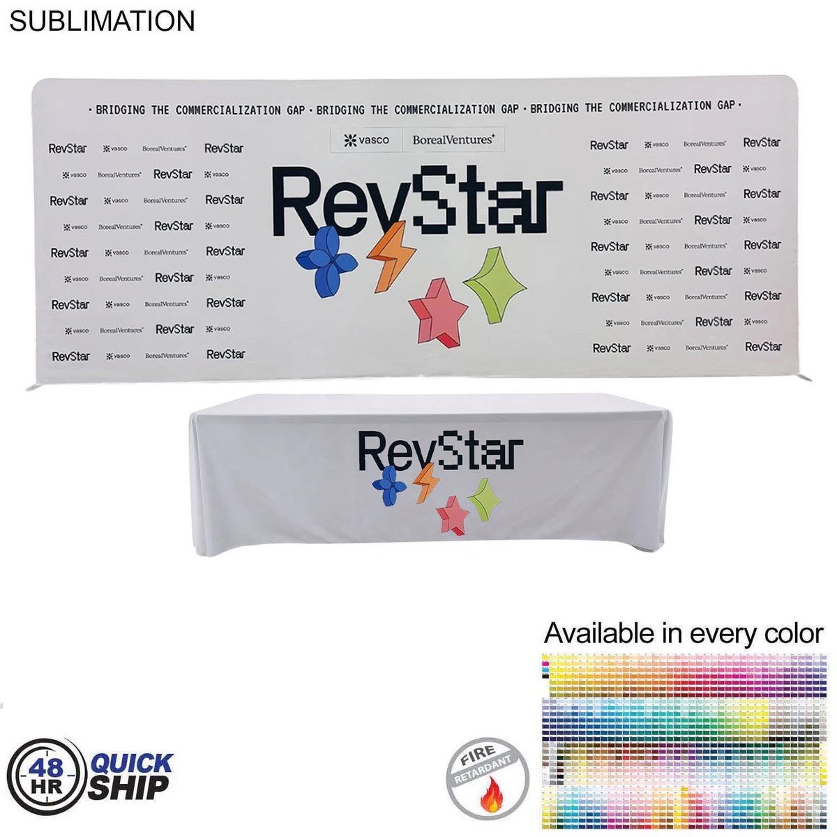 48Hr Quick Ship - Tradeshow Booth Package, 20' EuroFit Tension Fabric Wall & PREMIUM 8' Tablecloth 1