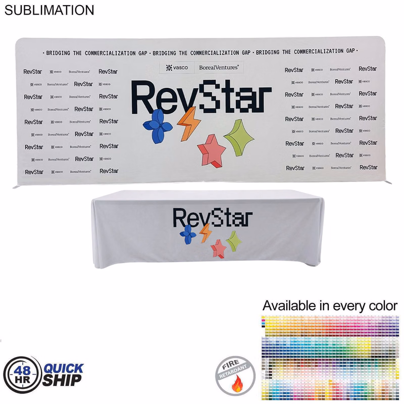 48Hr Quick Ship - Tradeshow Booth Package, 20' EuroFit Tension Fabric Wall & PREMIUM 8' Tablecloth