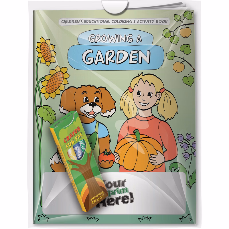 Combo Pack - CB1021 Coloring Book & 4-Pack of Crayons (Imprinted) in a Poly Bag