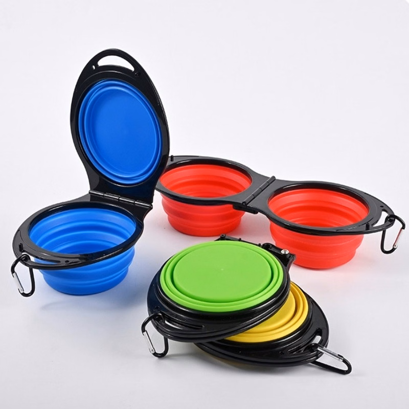 Portable Collapsible Double Pet Bowl W/ Carabiner
