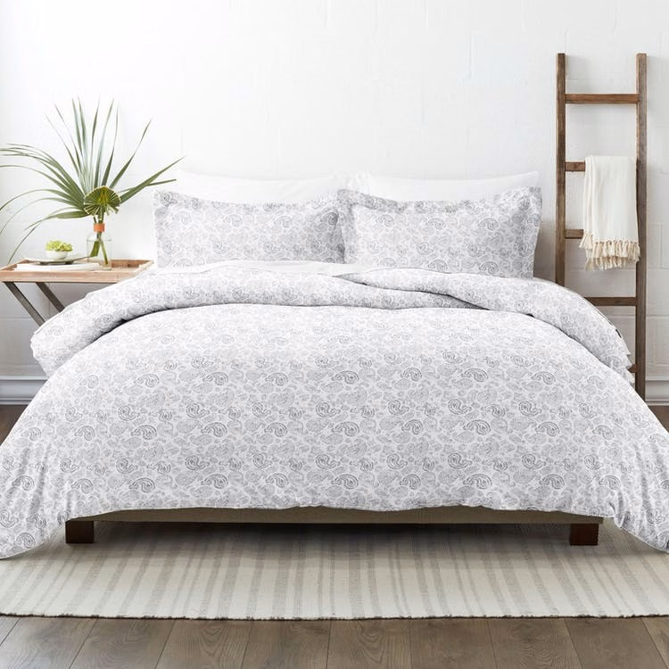 Twin Duvet Cover Sets - Paisley Print Light Gray 2 Piece