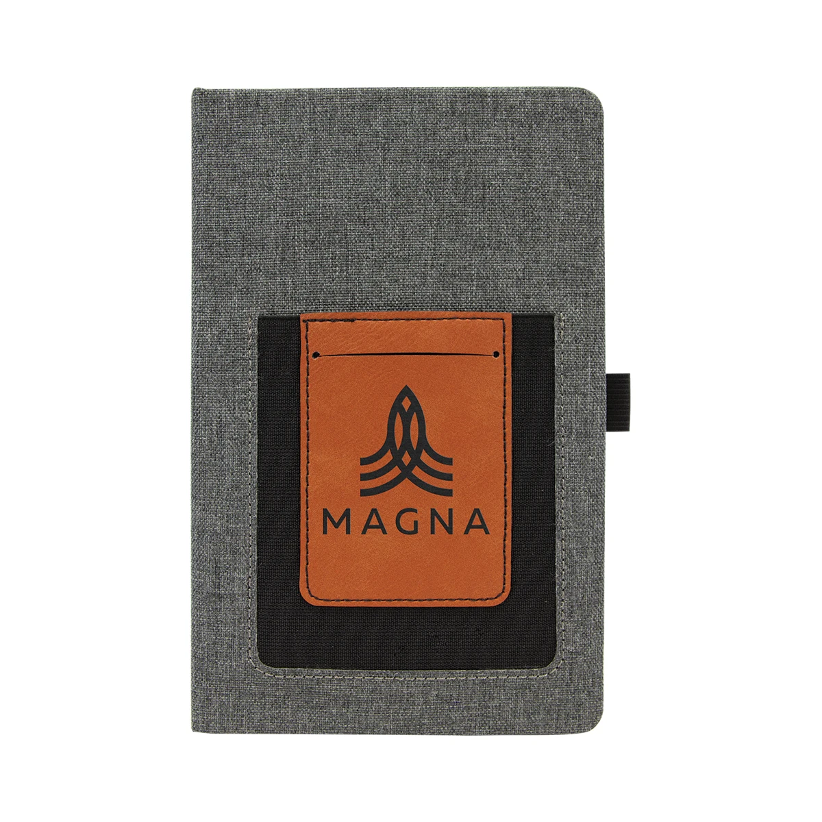 5 1/4" x 8 1/4" Gray w/Rawhide Leatherette Journal with Cell/Card Slot 1