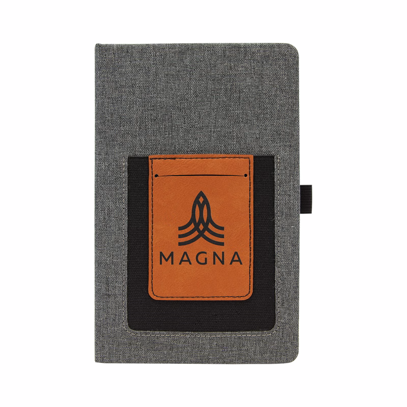 5 1/4" x 8 1/4" Gray w/Rawhide Leatherette Journal with Cell/Card Slot