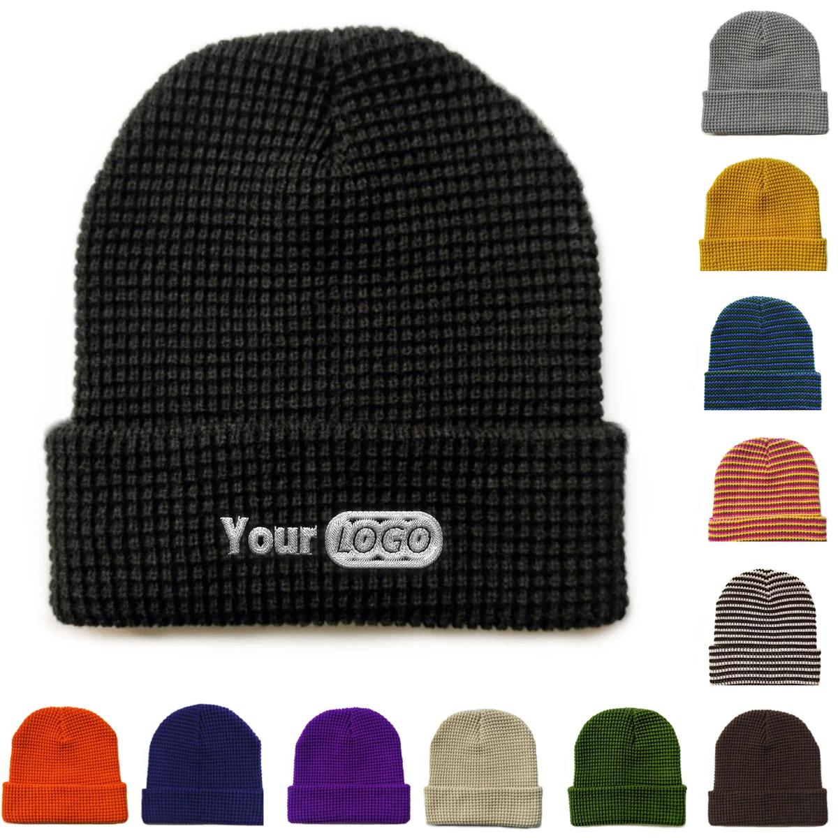 Solid Color Waffle Knit Hat 1