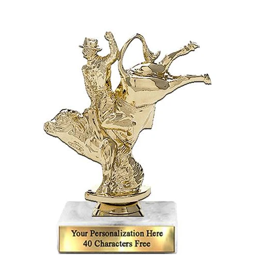 Trophy: 7", 2x3 white marble base, Bull with RIder 1