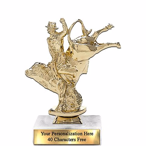 Trophy: 7", 2x3 white marble base, Bull with RIder