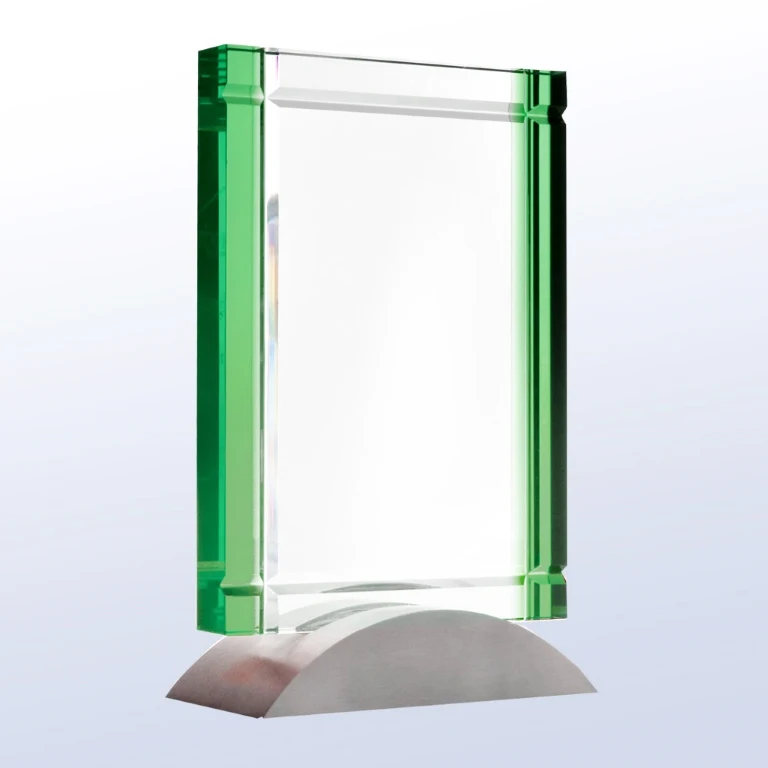 Green Deco Optic Crystal Award w/Aluminum Base 1