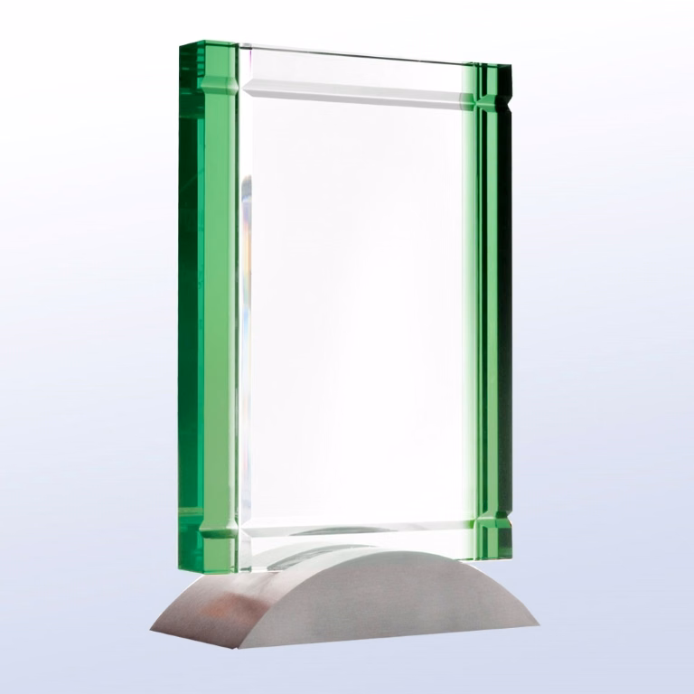 Green Deco Optic Crystal Award w/Aluminum Base