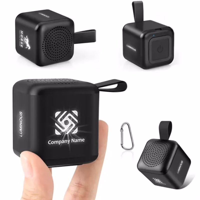 Mini speaker with illuminated logo