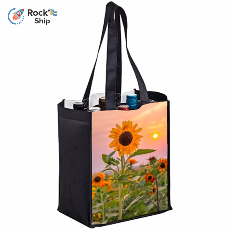 Rock'it 3-Day Full Color Sublimated PET Non-Woven 6 Bottle Tote Bag w/ Gusset - 2 Sided (10" x 12" x 7")