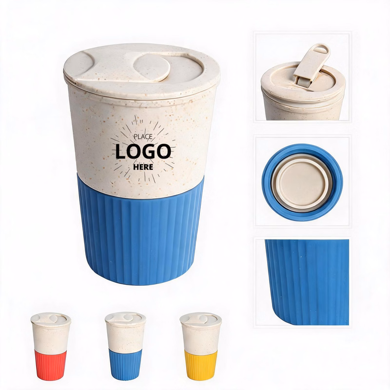 Reusable Wheat Straw Stadium Cup Coffee Mug With Lid