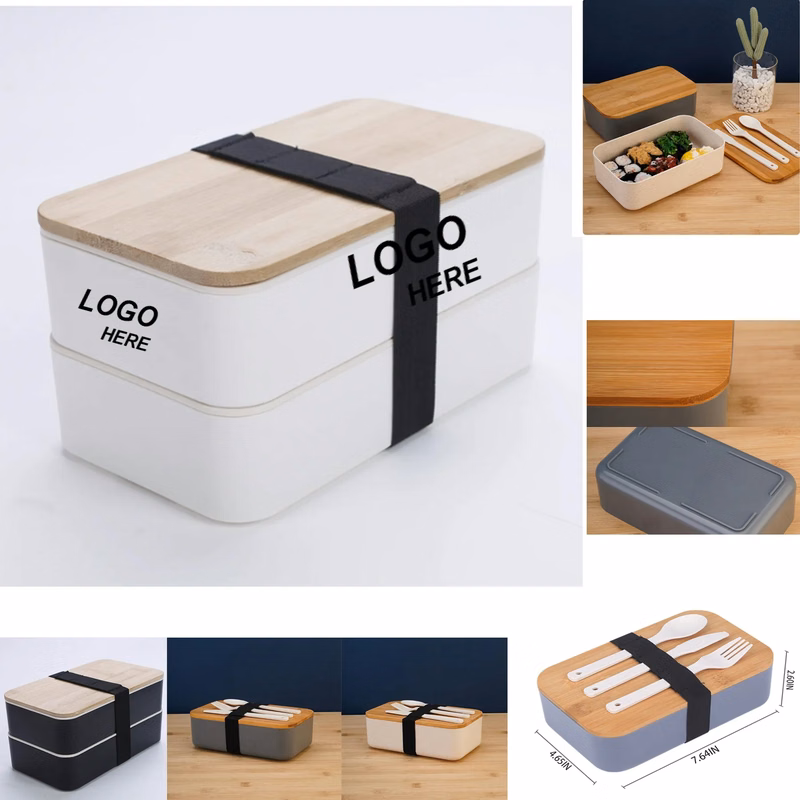Eco-Friendly Wheat Straw Lunch Box with Wooden Lid