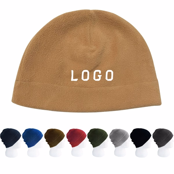 Custom 10" Polar Fleece Beanie Hat with Logo — Warm Winter Outdoor Apparel