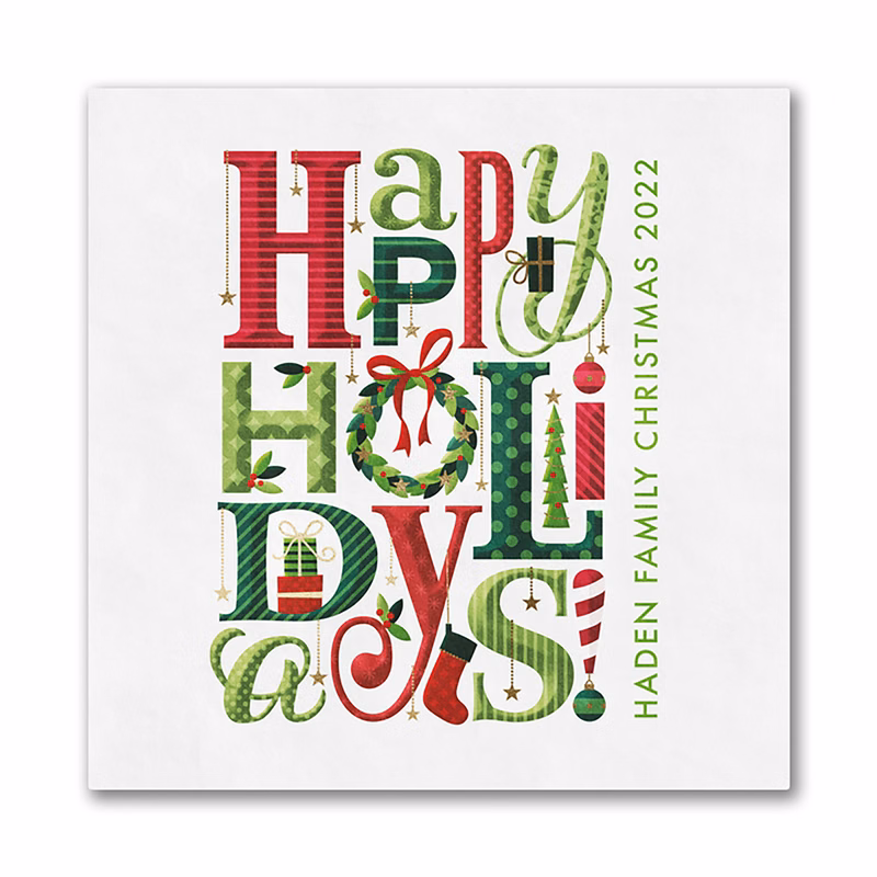 Happy Holiday Typography Luncheon Ooh La Color Napkin