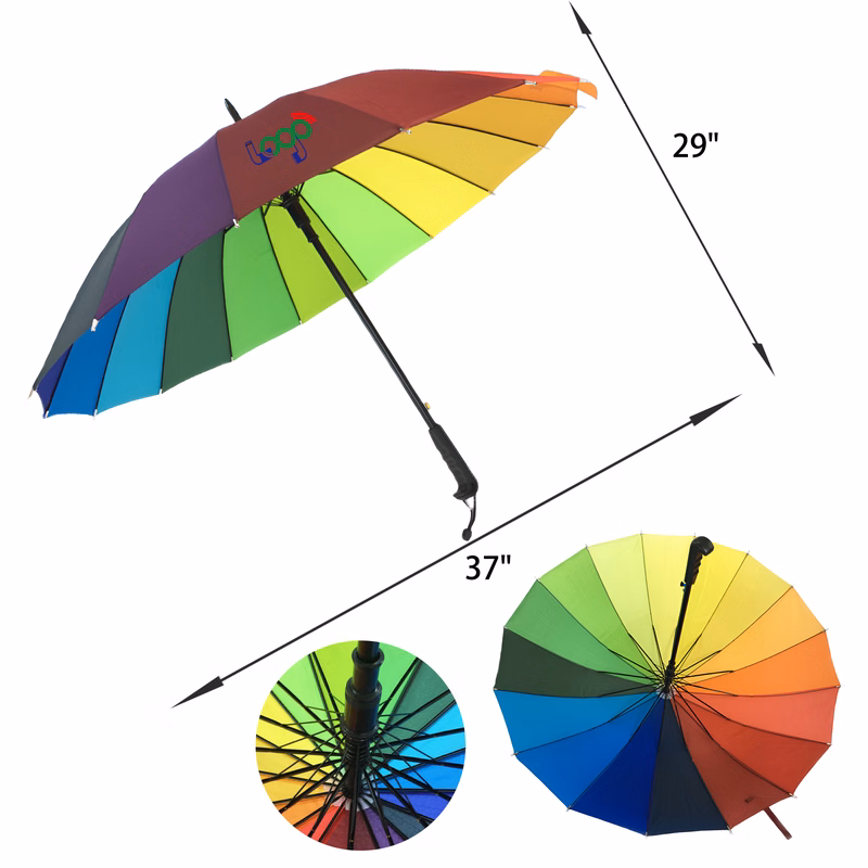 MOQ 50 PCS Versatile 16 Ribs Rainbow Umbrella