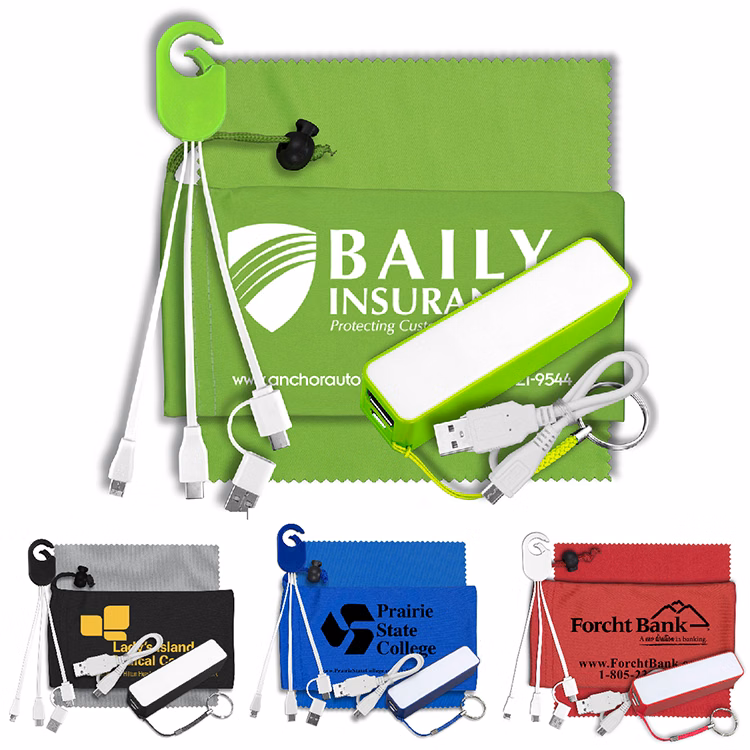 Mobile Tech Power Bank Accessory Kit with Charging Cables and Microfiber Cloth