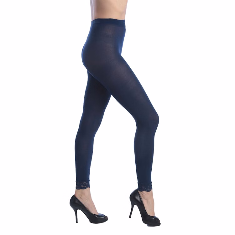Women's Opaque Control Top Footless Lace Tights - Navy One Size Fits Most