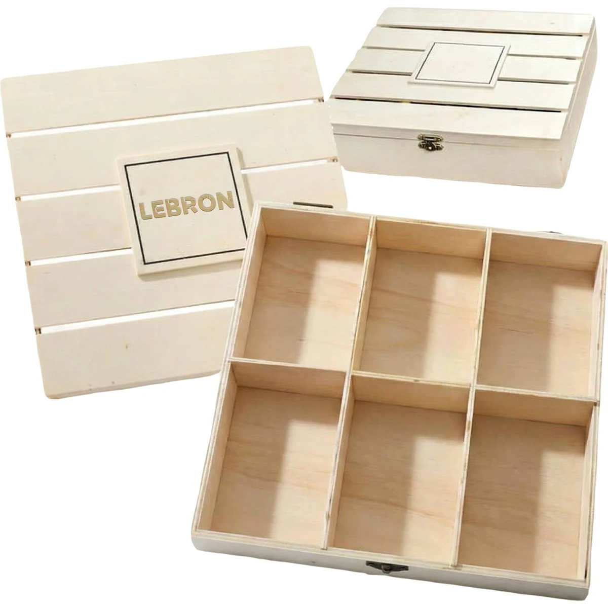 Square Wooden Snack Box w/Divider 1