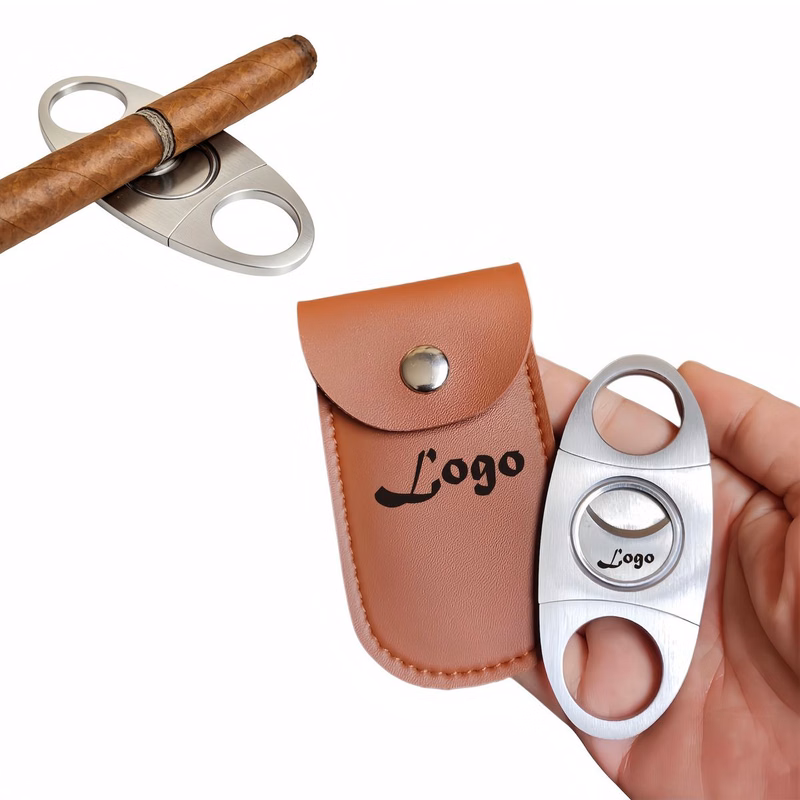 Guillotine Cigar Cutter Stainless Steel With Leather Case
