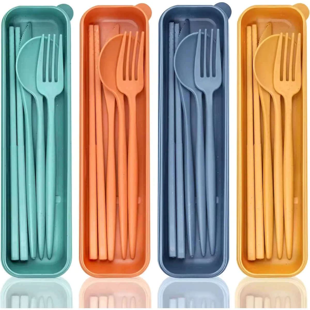 Utensils Set of 4 Wheat Straw Portable Cutlery Knife Forks 1