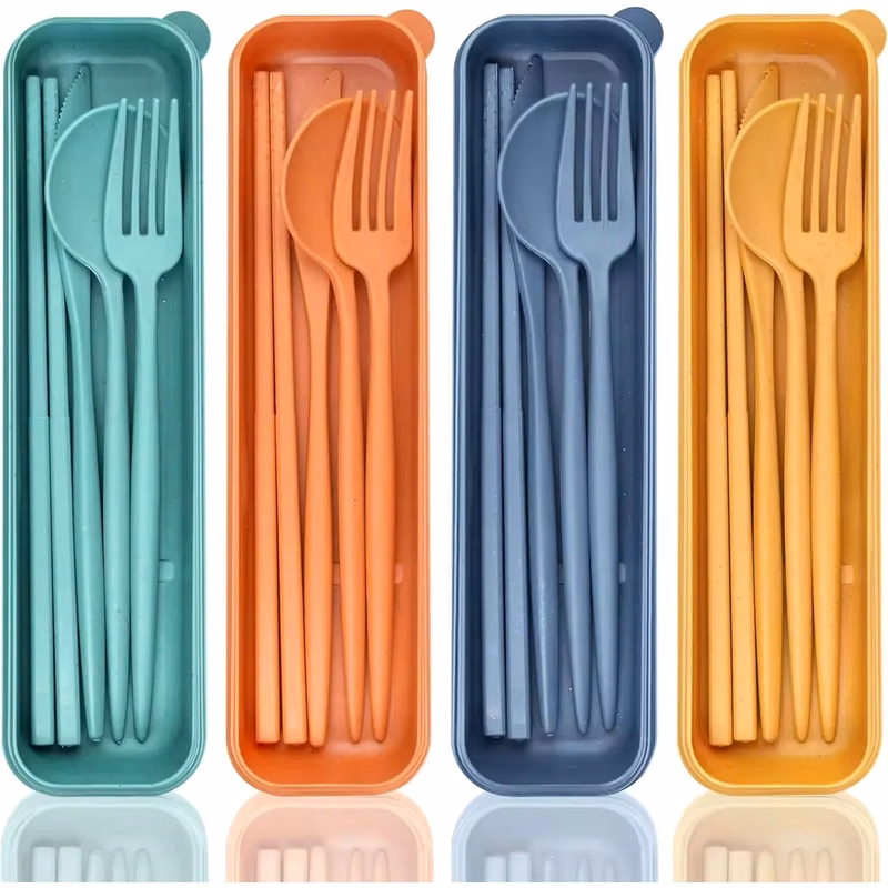 Utensils Set of 4 Wheat Straw Portable Cutlery Knife Forks