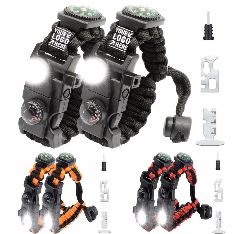20 in 1 Survival Paracord Bracelet Gear Kit With SOS LED Light Fire Starter Compass Whistle