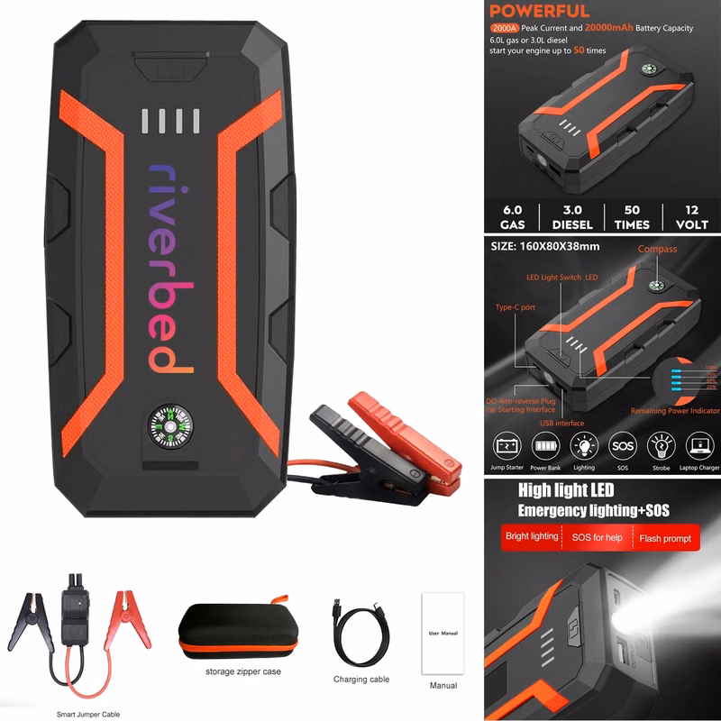 2000A Peak 20000mAh Portable Car Jump Starter Power Bank