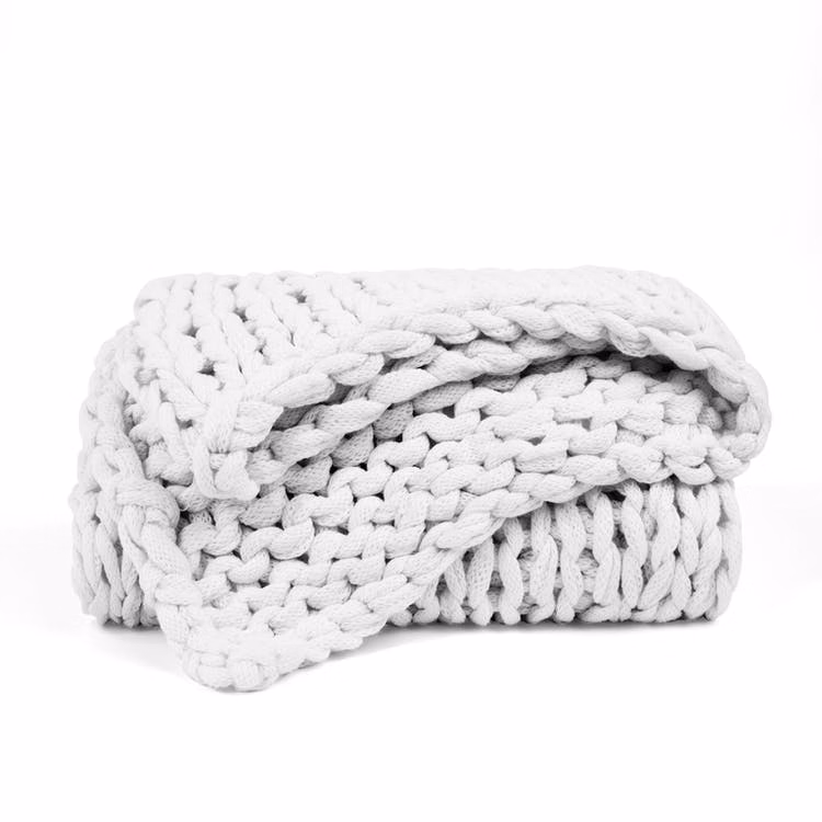 Chunky Knit Throw Blanket - Light Gray Acrylic 47" x 59"