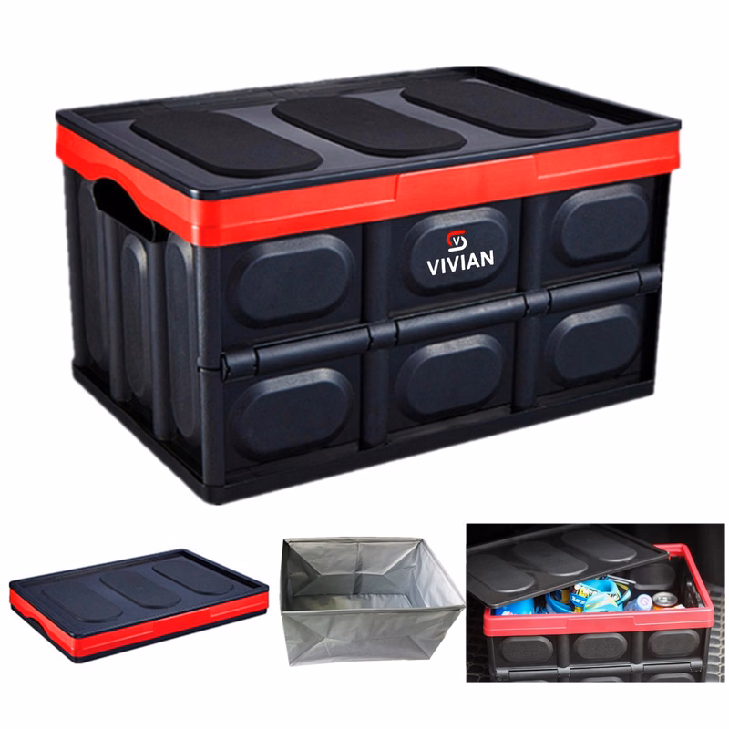 55L Foldable Storage Boxes W/ Lids & Waterproof Liner Bag