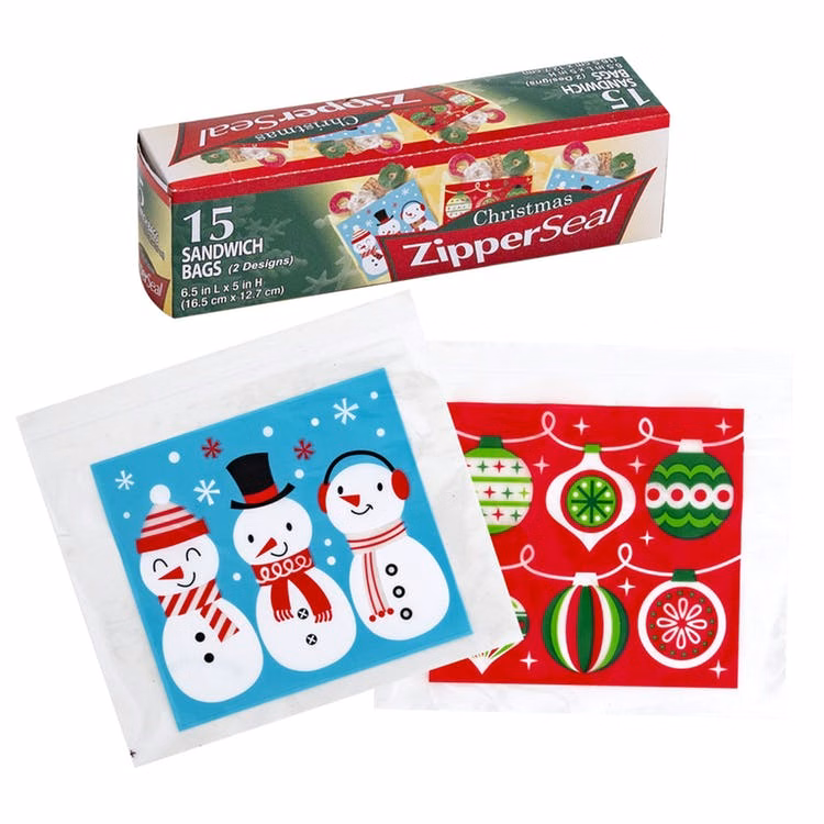 Zipper Sandwich Bags - Christmas Prints 15 Count