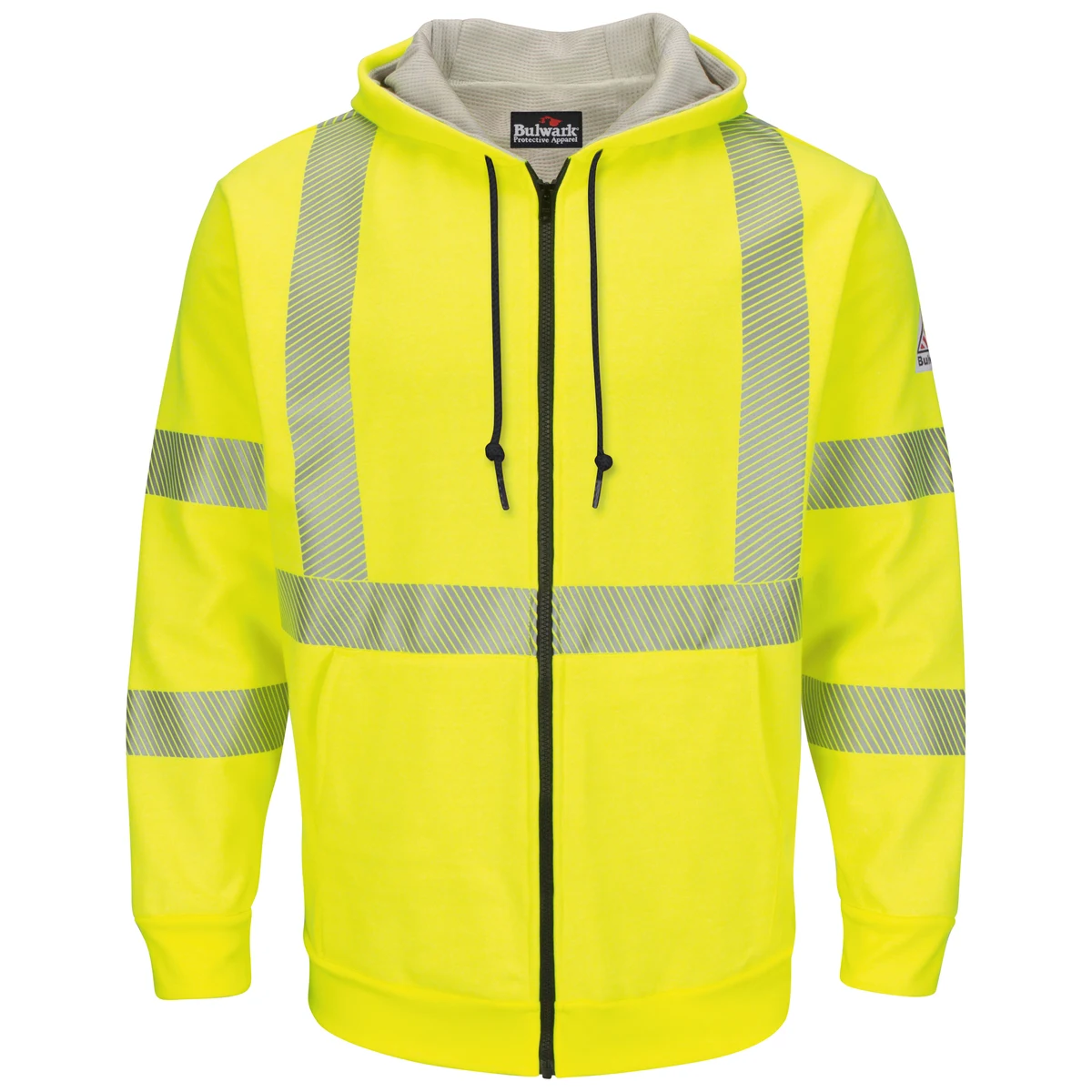 Bulwark® Men's Fleece FR Hi-Visibility Zip-Front Hooded Sweatshirt with Waffle Lining, custom hoodie or sweatshirt with logo imprint 1