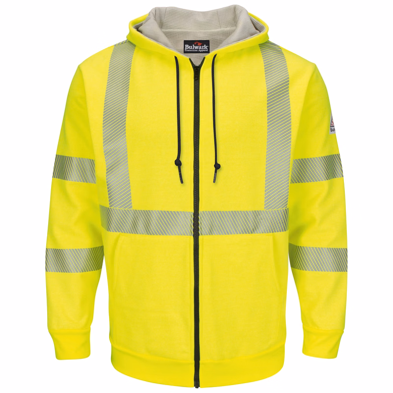 Bulwark® Men's Fleece FR Hi-Visibility Zip-Front Hooded Sweatshirt with Waffle Lining