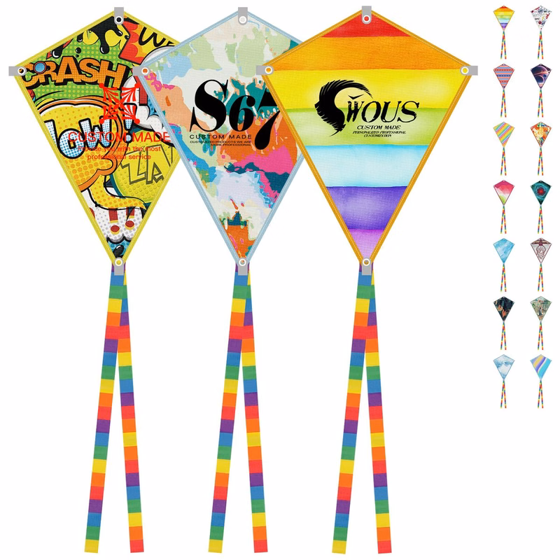 Full Color Polyester Diamond Kite Toy With String Set