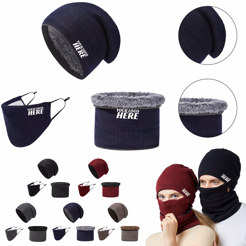 Unisex Crochet Caps Scarf Breath Mask Warm Set