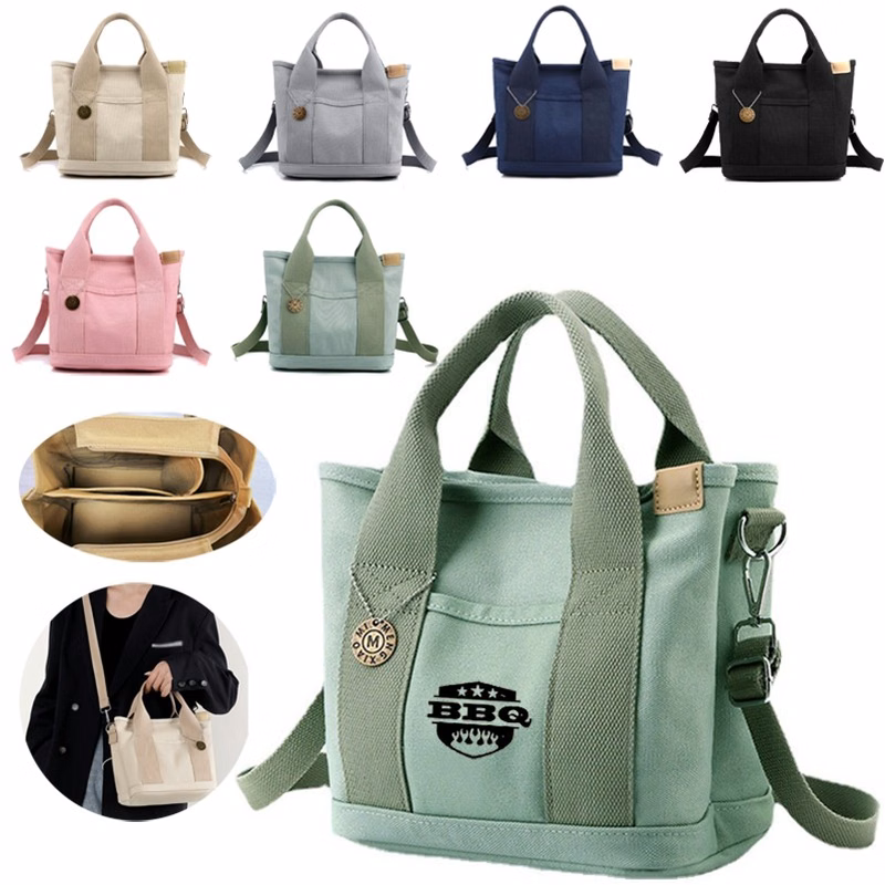 Small Cotton Canvas Tote Bag W/Divider&Front Pocket