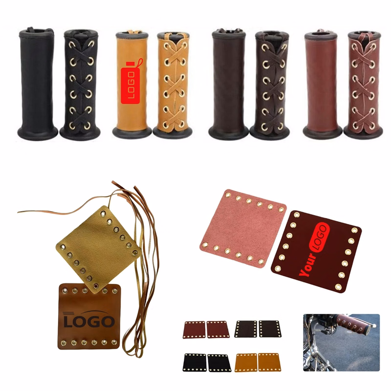Leather Motorcycle Grip Covers Wraps Set of 2