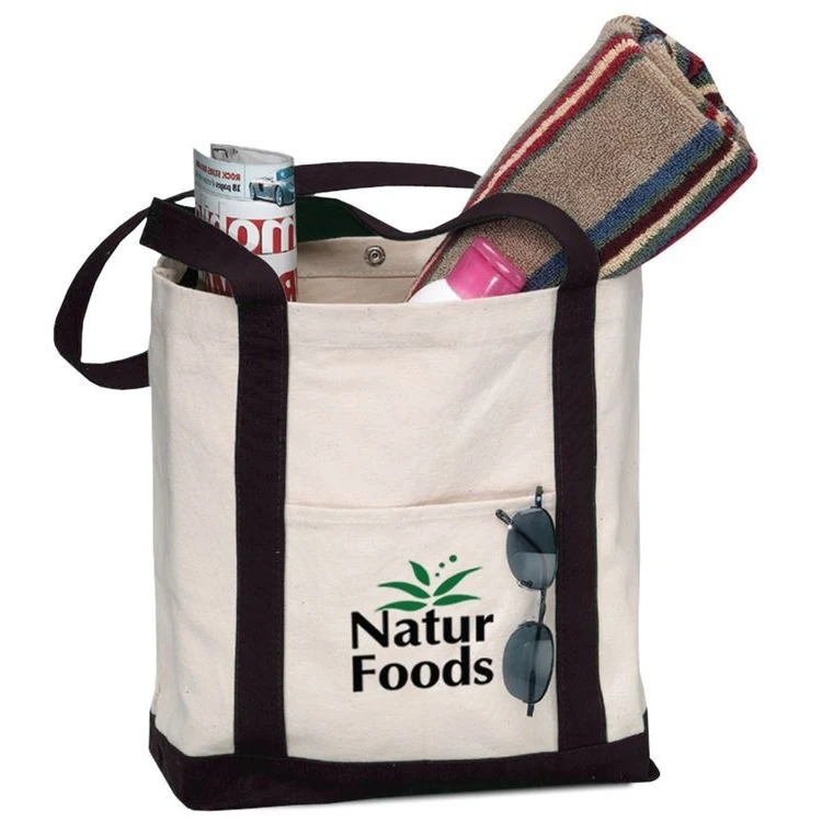 Two Tone Canvas Boat Tote Bag w/Snap Closure (17"x13"x5"), custom tote bag with logo imprint 1