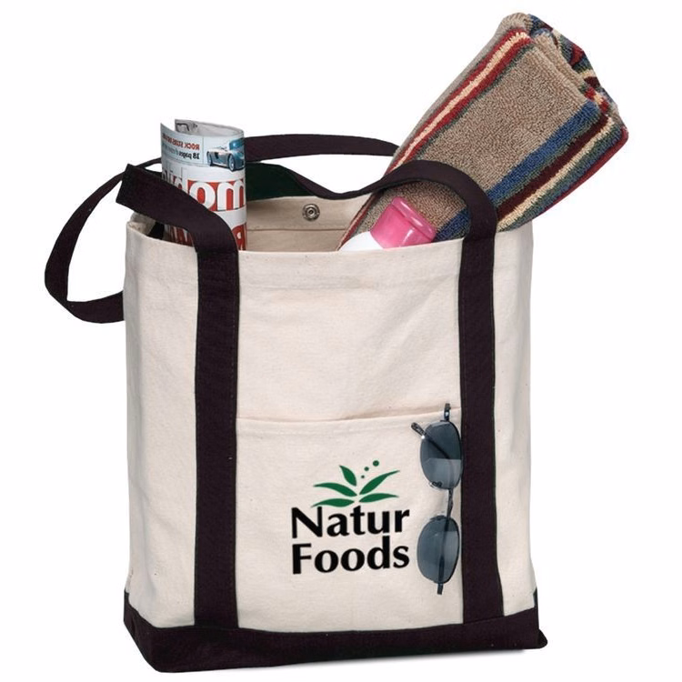 Two Tone Canvas Boat Tote Bag w/Snap Closure (17"x13"x5")