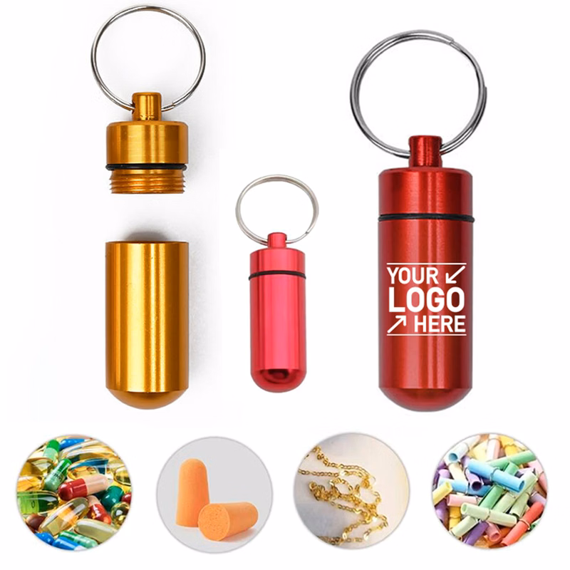 Aluminum Metal Pill Box Case Organizer With Keychain