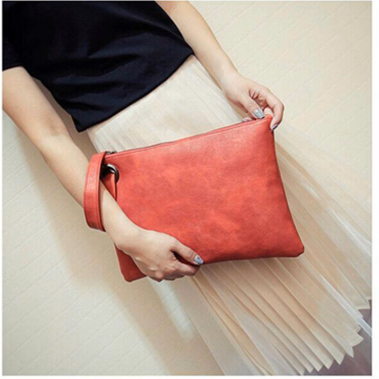 Leather Clutch Bag Wristlet Zipper PU Pouch