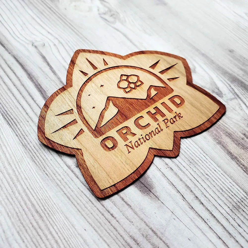 Laser Etched Cherry Wood Stickers 1