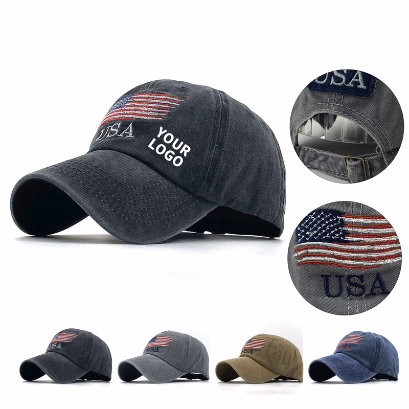 Distressed Six Panel Sports Cap Adjustable Closure 10.5" x 7.5" x 5.3"