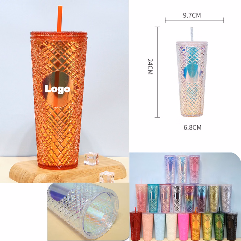 24 Oz Studded Tumbler Plastic Straw Cup