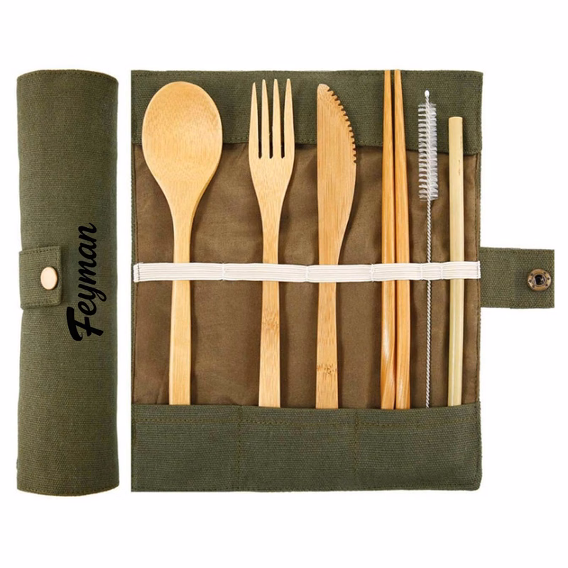 Bamboo Travel Utensils Set with Carrying Case