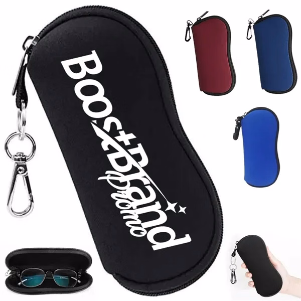 Custom Neoprene Eyeglass Case with Zipper & Carabiner Clip — Protective Promo