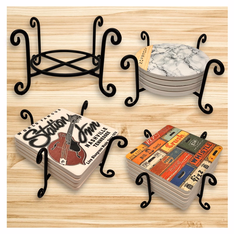 Four Scroll Post Metal Coaster Holder